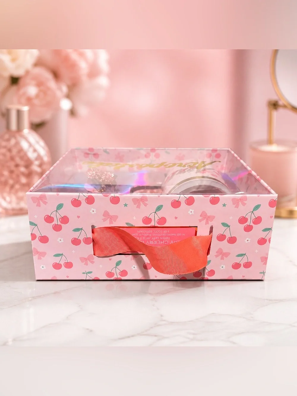 Aeropostale Pink Cherry 14oz Tumbler Gift Set with Lip Gloss & Charms